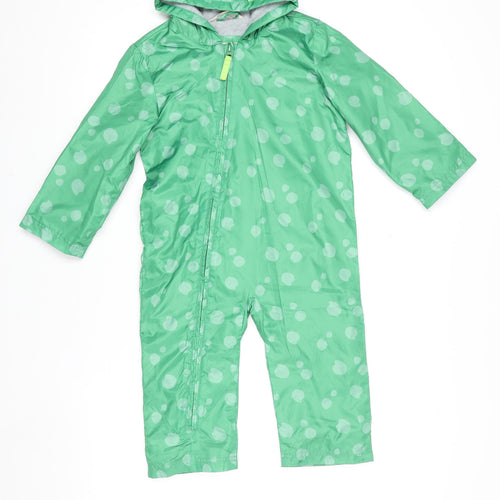John Lewis Boys Green Frog Waterproof Rain Snowsuit 2-3 Years Hooded Full Zip