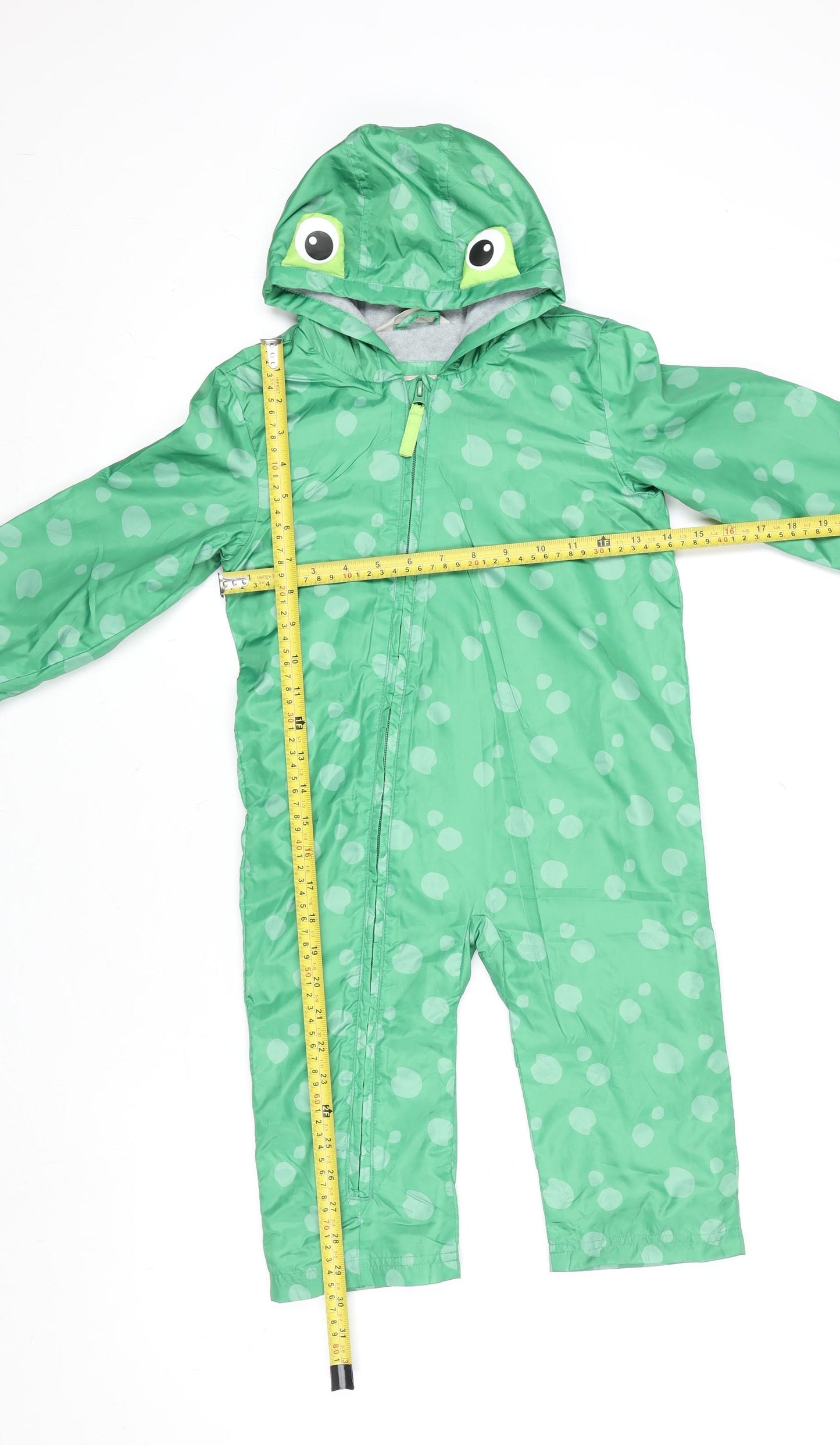John Lewis Boys Green Frog Waterproof Rain Snowsuit 2-3 Years Hooded Full Zip