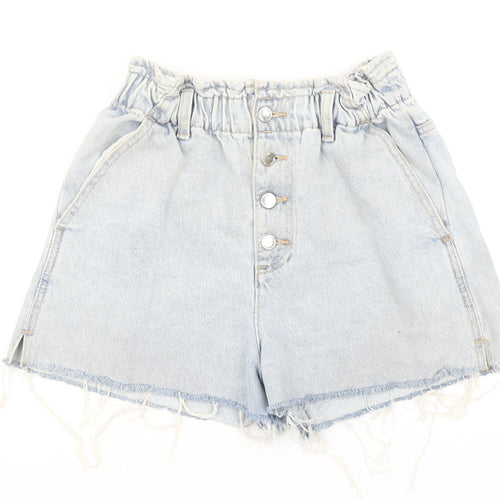 ZARA Womens Light Blue Paperbag Denim Shorts Size 8 High Waist