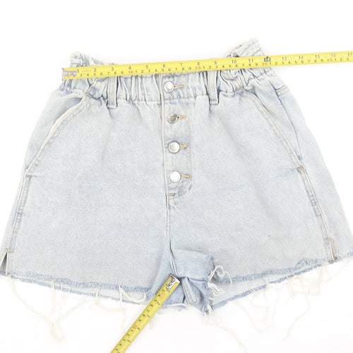 ZARA Womens Light Blue Paperbag Denim Shorts Size 8 High Waist