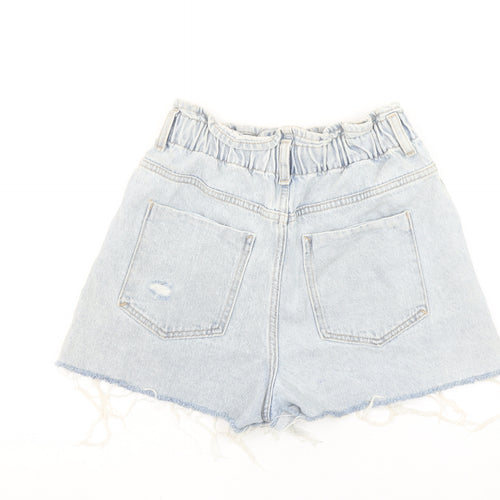 ZARA Womens Light Blue Paperbag Denim Shorts Size 8 High Waist