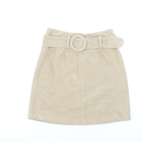 Denim Co Women Beige Corduroy A-Line Belted Skirt Size 4