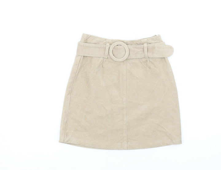 Denim Co Women Beige Corduroy A-Line Belted Skirt Size 4