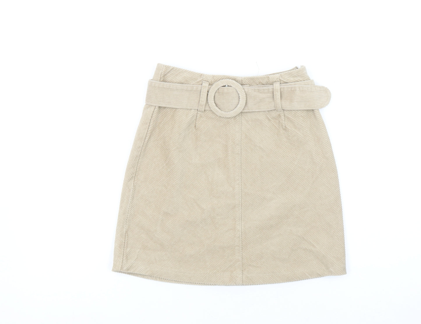 Denim Co Women Beige Corduroy A-Line Belted Skirt Size 4