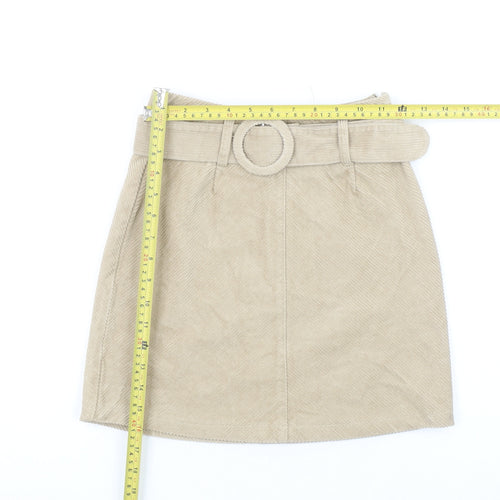 Denim Co Women Beige Corduroy A-Line Belted Skirt Size 4