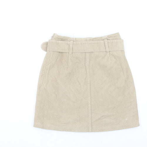 Denim Co Women Beige Corduroy A-Line Belted Skirt Size 4