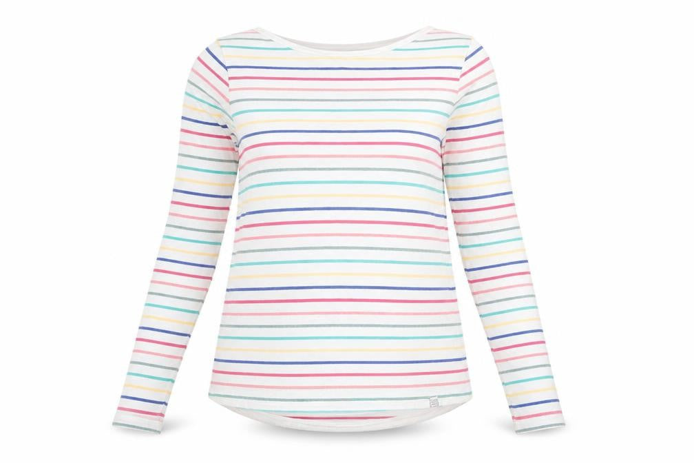Fat Face Womens Multicoloured Striped Long Sleeve Cotton T-Shirt Size 10