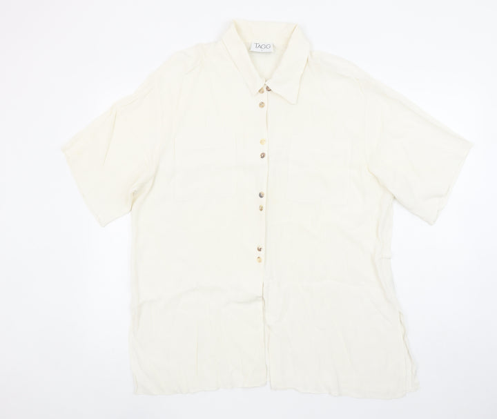 TAGG Women's Ivory Short Sleeve Button-Up Shirt Size 16 Viscose