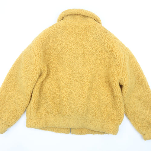 New Look Women Yellow Fleece Bomber Jacket Size M Zip Up Casual
