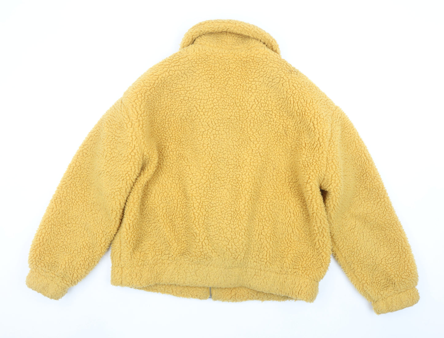 New Look Women Yellow Fleece Bomber Jacket Size M Zip Up Casual