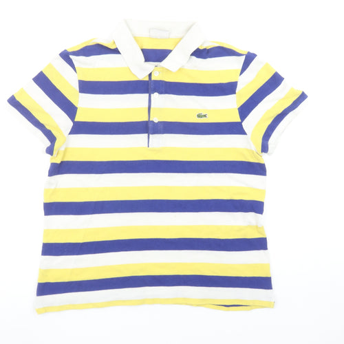 Lacoste Men's Yellow Blue White Striped Slim Fit Polo Shirt Size L