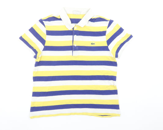 Lacoste Men's Yellow Blue White Striped Slim Fit Polo Shirt Size L