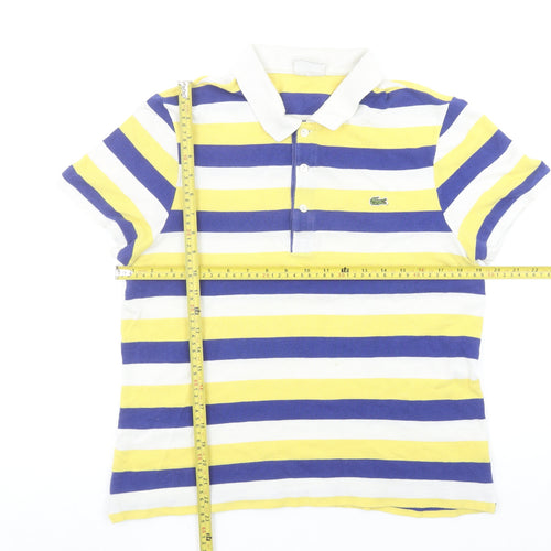 Lacoste Men's Yellow Blue White Striped Slim Fit Polo Shirt Size L