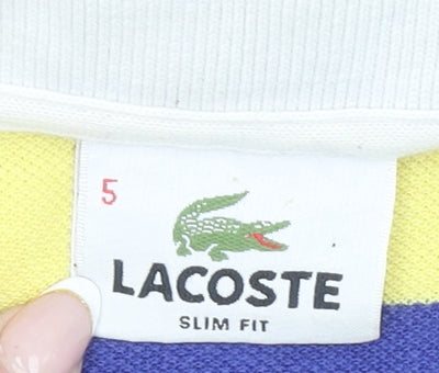Lacoste Men's Yellow Blue White Striped Slim Fit Polo Shirt Size L
