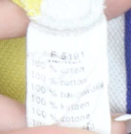 Lacoste Men's Yellow Blue White Striped Slim Fit Polo Shirt Size L