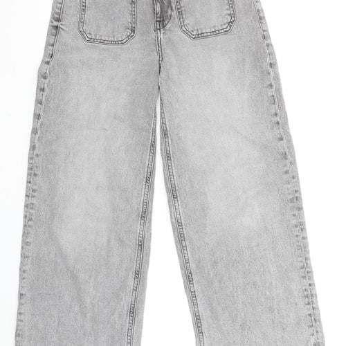 River Island Women’s Grey Wide-Leg Jeans UK 10L High Rise Denim