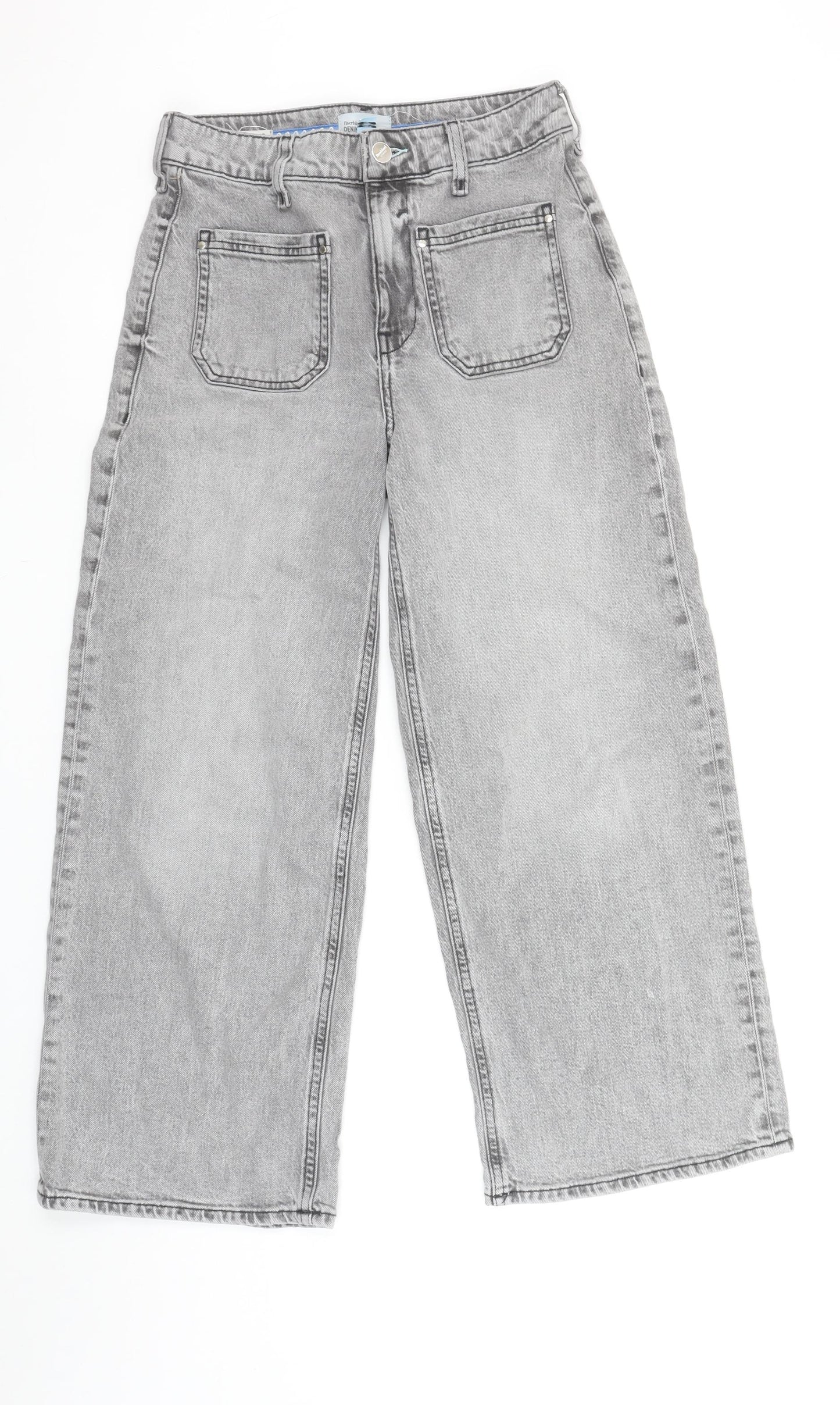 River Island Women’s Grey Wide-Leg Jeans UK 10L High Rise Denim