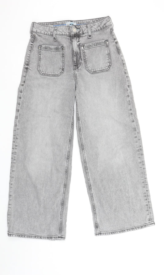 River Island Women’s Grey Wide-Leg Jeans UK 10L High Rise Denim