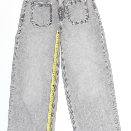 River Island Women’s Grey Wide-Leg Jeans UK 10L High Rise Denim