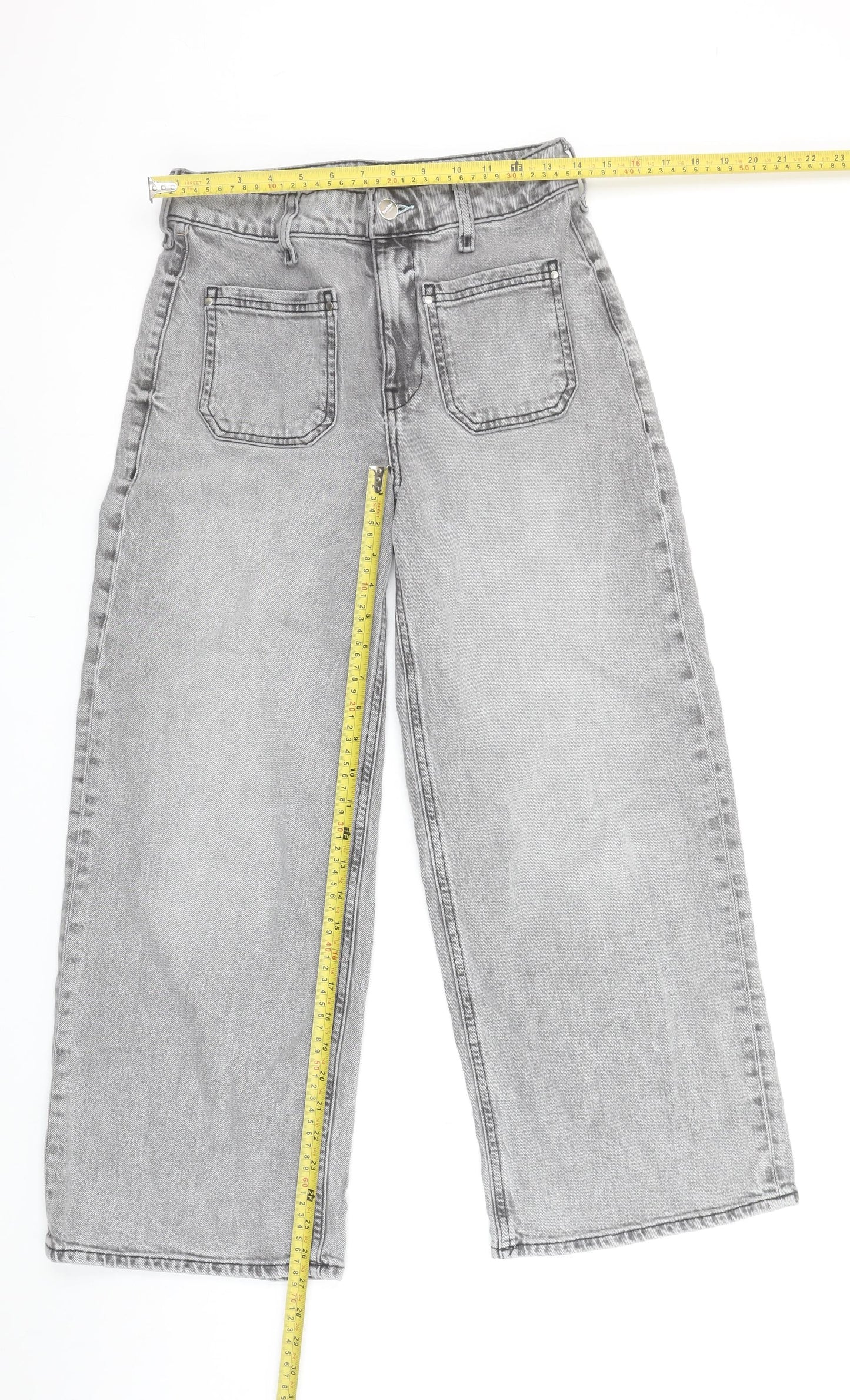 River Island Women’s Grey Wide-Leg Jeans UK 10L High Rise Denim