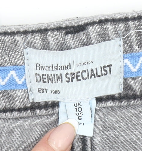 River Island Women’s Grey Wide-Leg Jeans UK 10L High Rise Denim