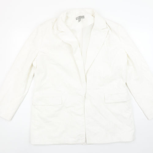 ASOS Women White Corduroy Long Blazer Jacket UK 12 Lined Cotton