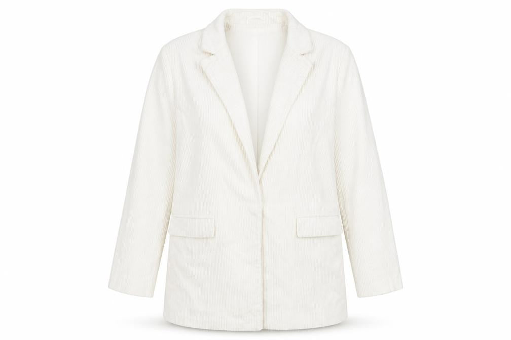 ASOS Women White Corduroy Long Blazer Jacket UK 12 Lined Cotton