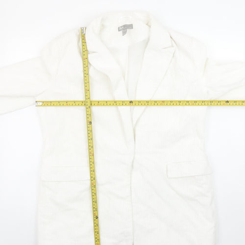 ASOS Women White Corduroy Long Blazer Jacket UK 12 Lined Cotton