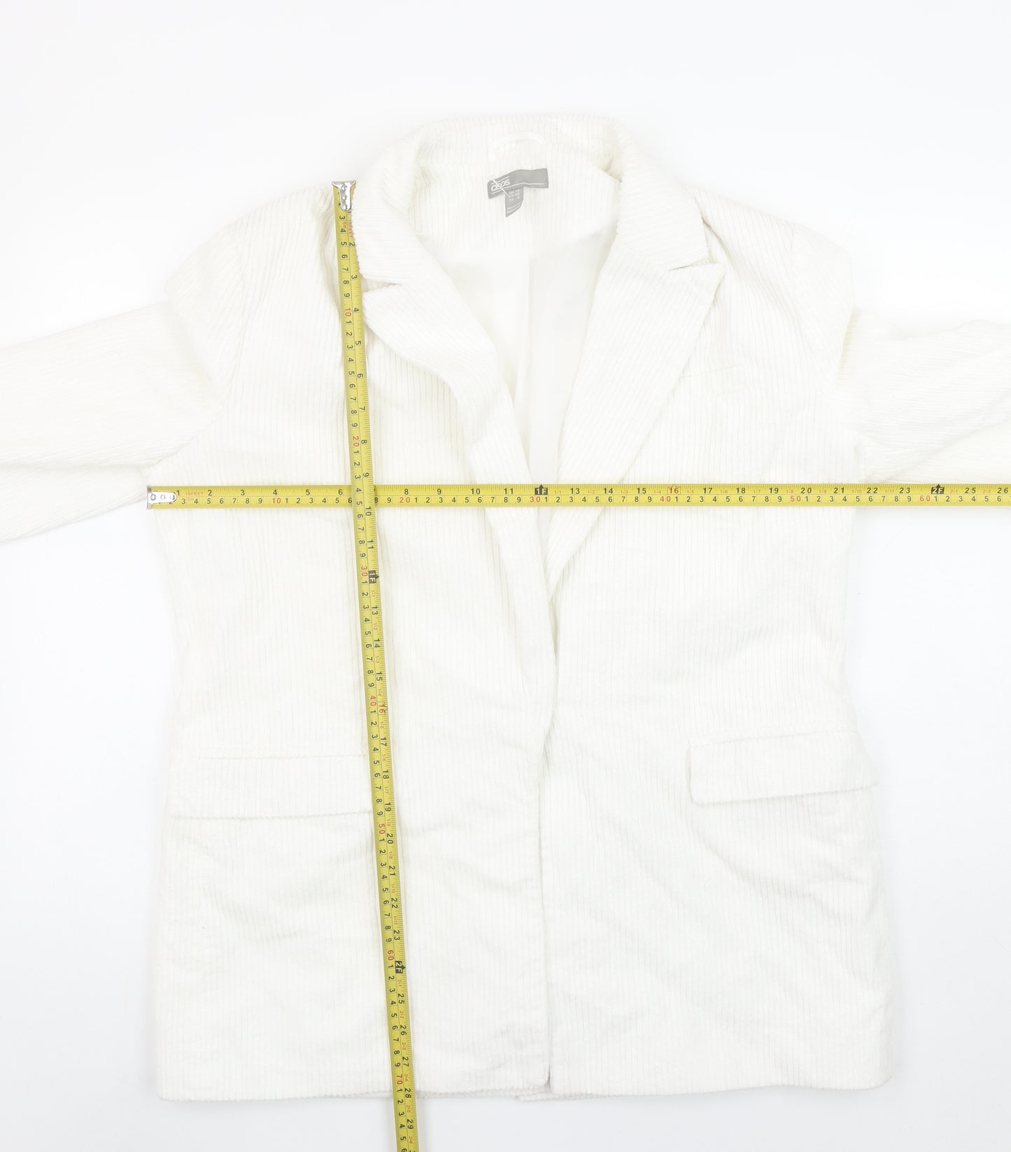 ASOS Women White Corduroy Long Blazer Jacket UK 12 Lined Cotton