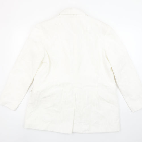 ASOS Women White Corduroy Long Blazer Jacket UK 12 Lined Cotton
