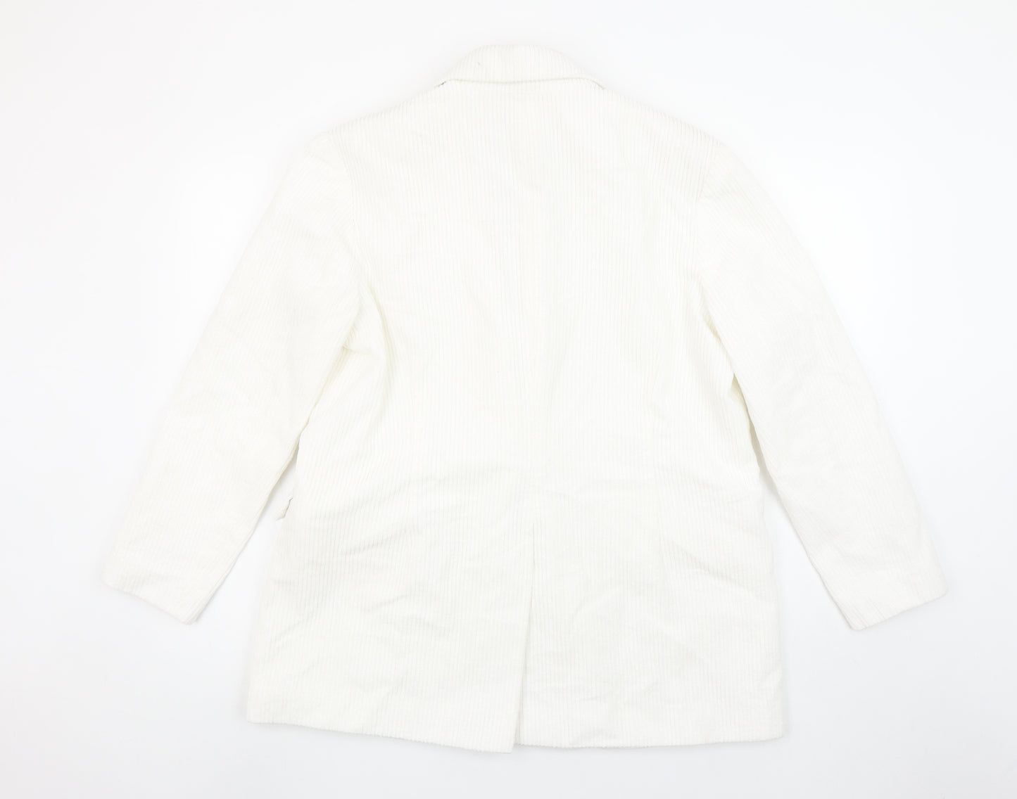 ASOS Women White Corduroy Long Blazer Jacket UK 12 Lined Cotton