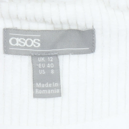 ASOS Women White Corduroy Long Blazer Jacket UK 12 Lined Cotton