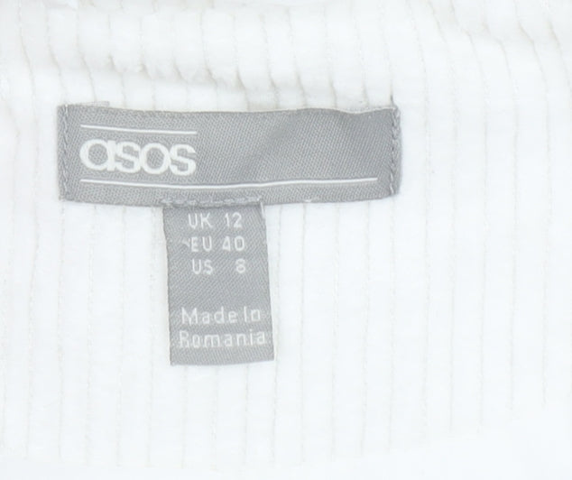 ASOS Women White Corduroy Long Blazer Jacket UK 12 Lined Cotton