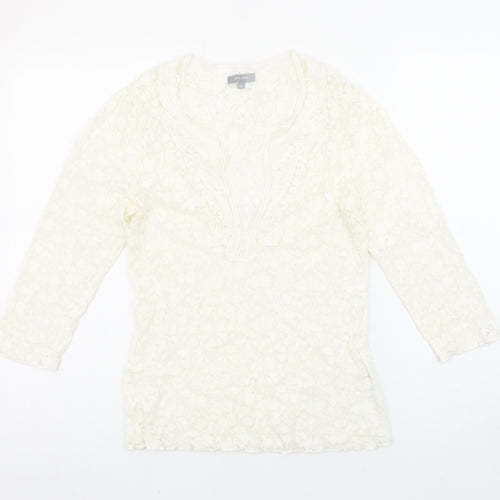 Marks and Spencer Per Una Ivory Lace 3/4 Sleeve Tunic Blouse Size 12