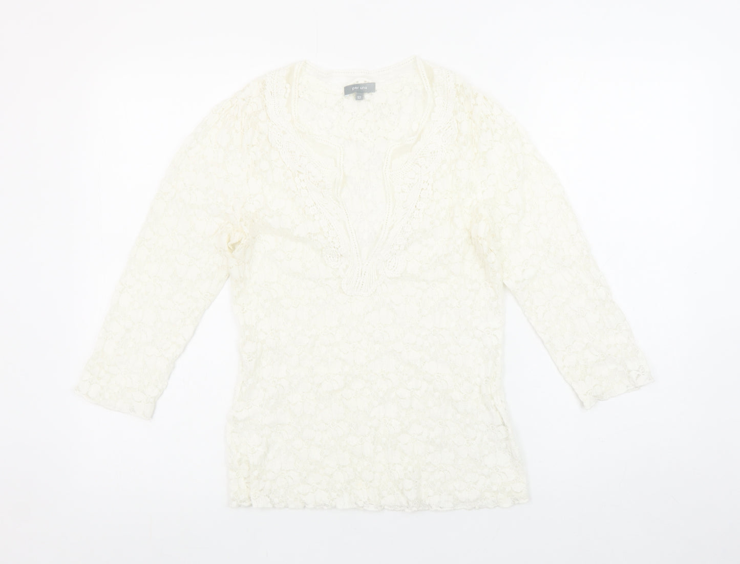 Marks and Spencer Per Una Ivory Lace 3/4 Sleeve Tunic Blouse Size 12