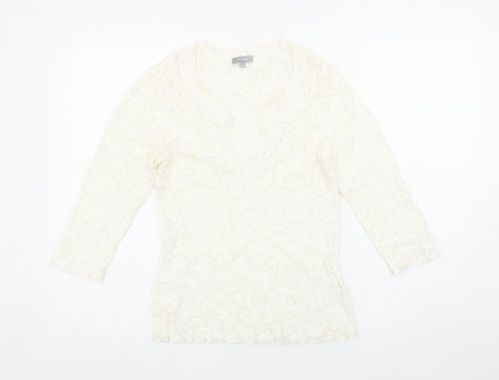Marks and Spencer Per Una Ivory Lace 3/4 Sleeve Tunic Blouse Size 12