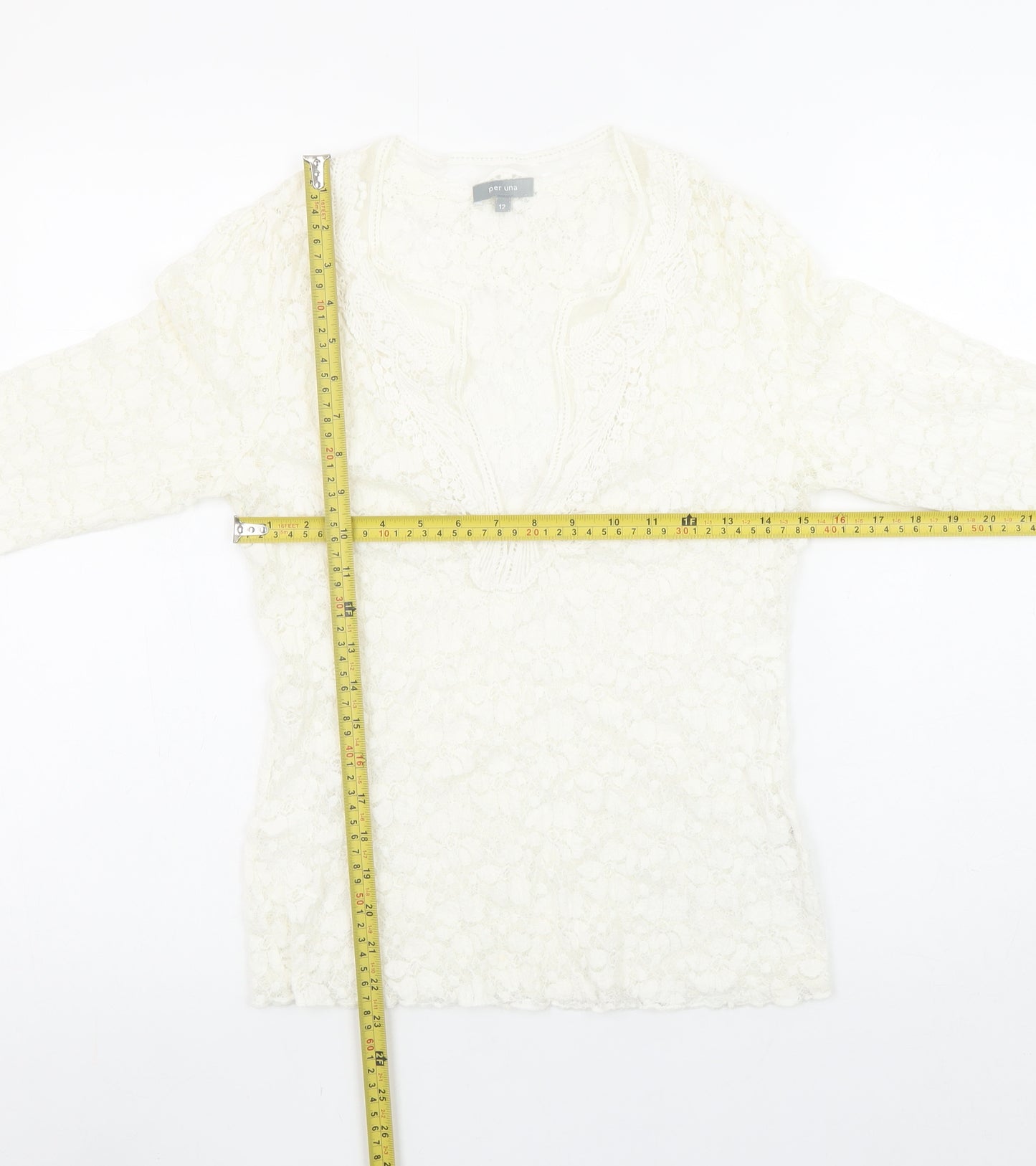 Marks and Spencer Per Una Ivory Lace 3/4 Sleeve Tunic Blouse Size 12