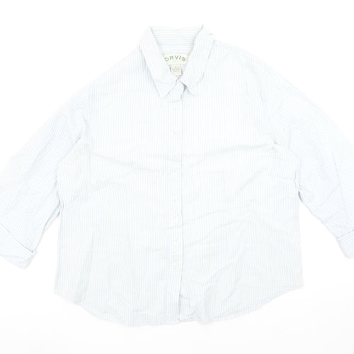 Orvis Women Blue Striped Button-Up Cotton Shirt Size 16