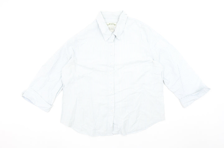 Orvis Women Blue Striped Button-Up Cotton Shirt Size 16