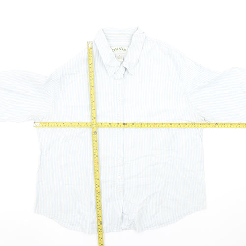 Orvis Women Blue Striped Button-Up Cotton Shirt Size 16