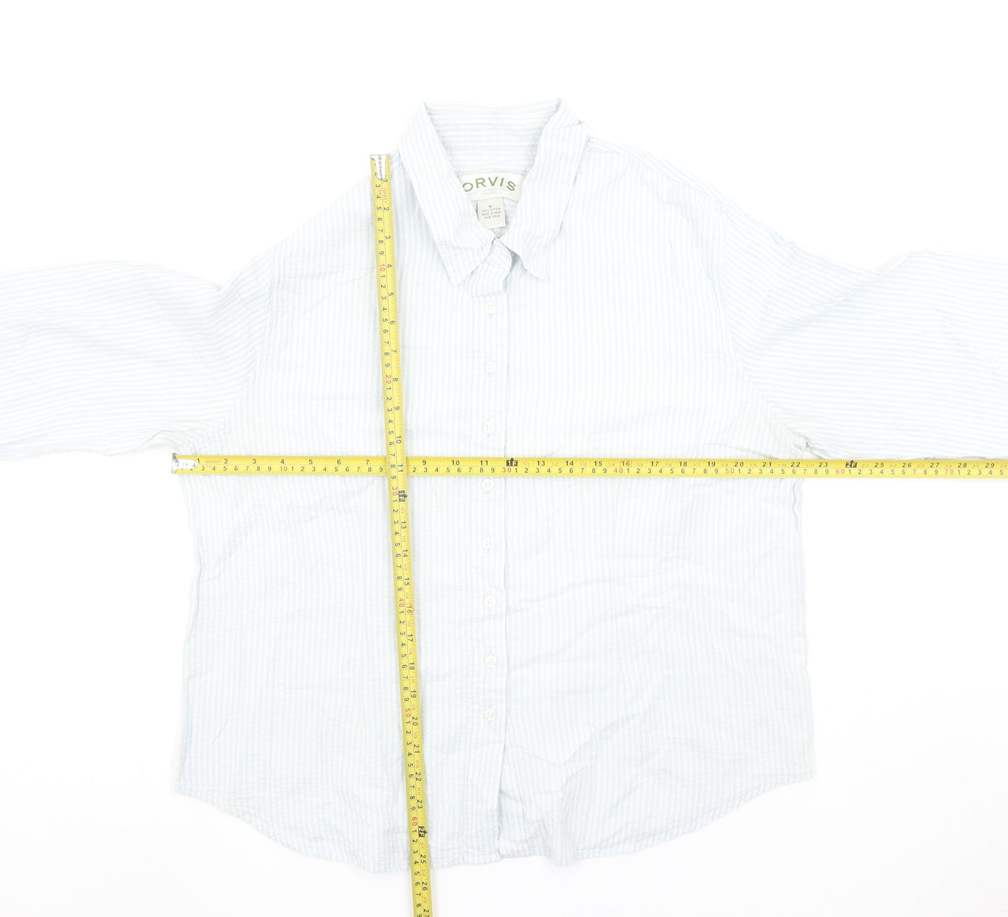 Orvis Women Blue Striped Button-Up Cotton Shirt Size 16