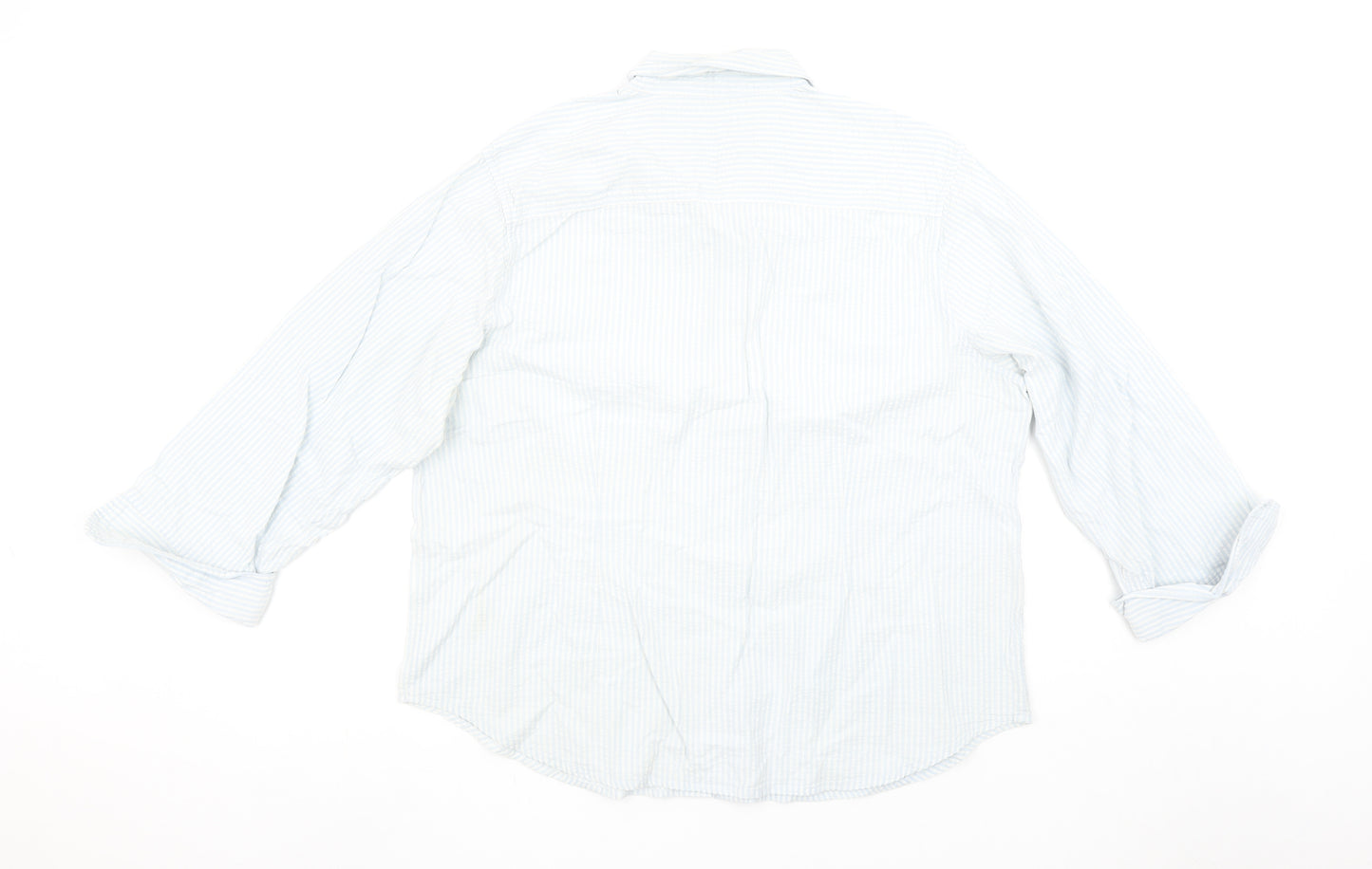 Orvis Women Blue Striped Button-Up Cotton Shirt Size 16