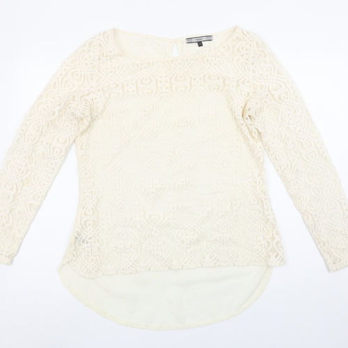 Next Womens Ivory Lace Long Sleeve Tunic Blouse Size 12