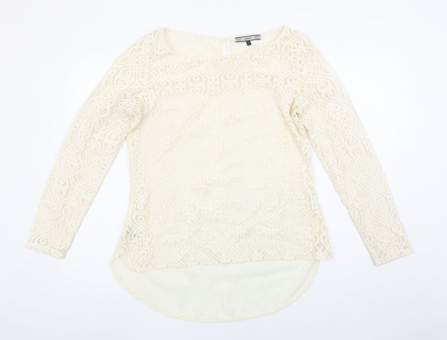 Next Womens Ivory Lace Long Sleeve Tunic Blouse Size 12