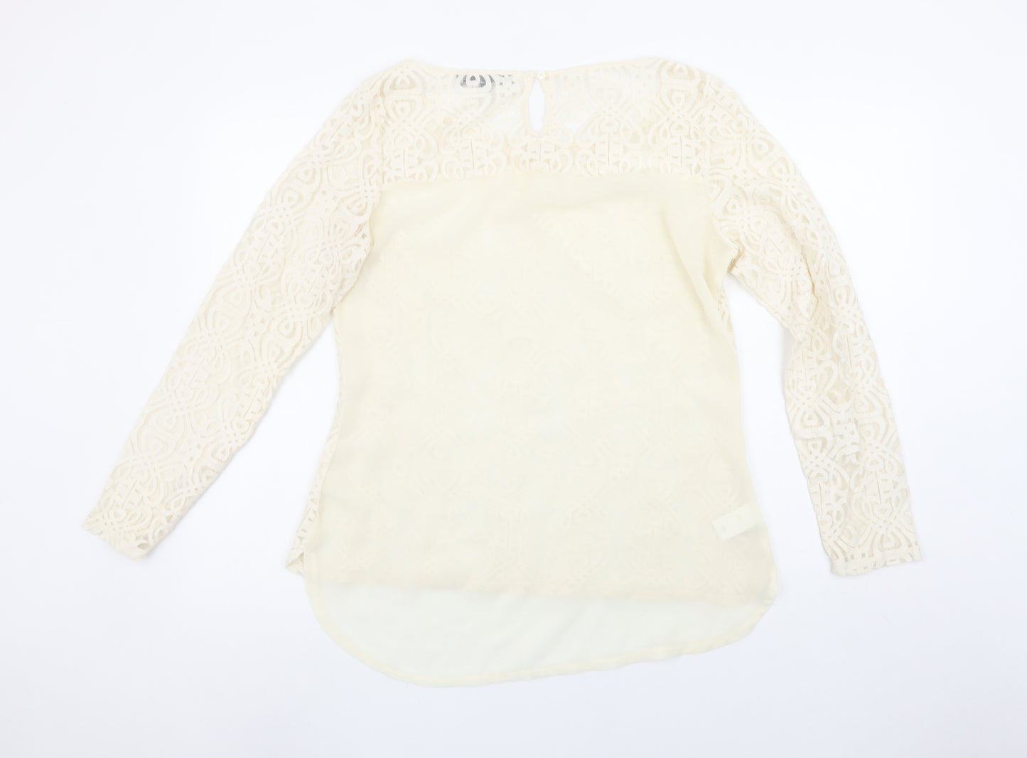 Next Womens Ivory Lace Long Sleeve Tunic Blouse Size 12