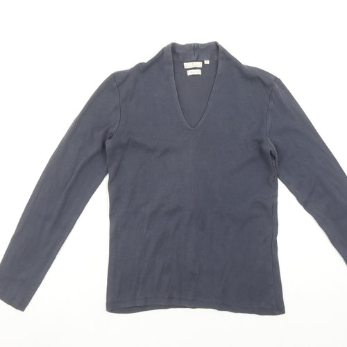 House of Bruar Women's Blue Pure Cotton V-Neck Long Sleeve Top Size 10