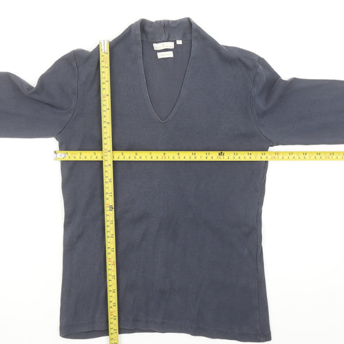 House of Bruar Women's Blue Pure Cotton V-Neck Long Sleeve Top Size 10
