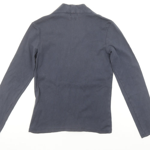 House of Bruar Women's Blue Pure Cotton V-Neck Long Sleeve Top Size 10
