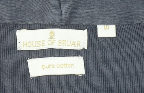 House of Bruar Women's Blue Pure Cotton V-Neck Long Sleeve Top Size 10