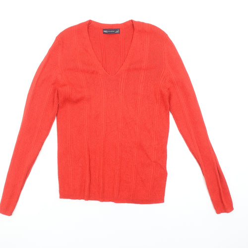 Marks and Spencer Women’s Red V-Neck Ribbed Long Sleeve Jumper Size 12